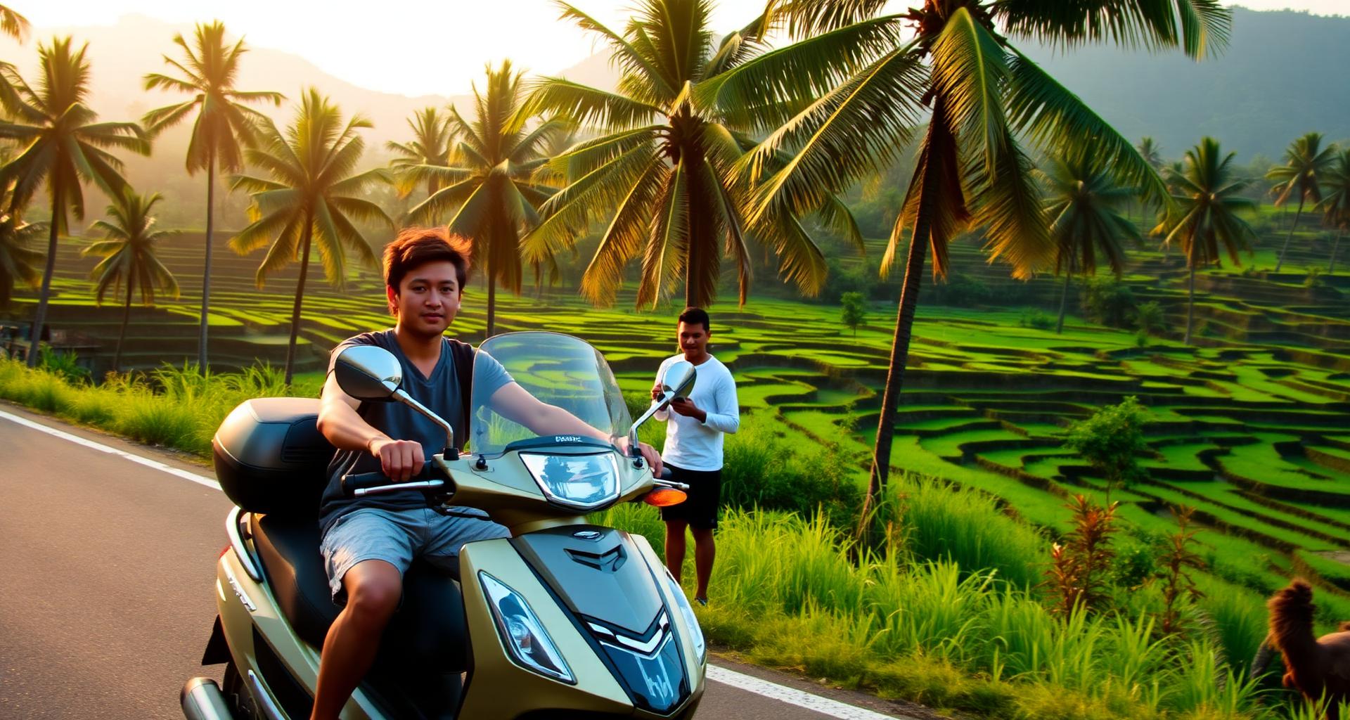 Scooter driving lesson on a Bali road